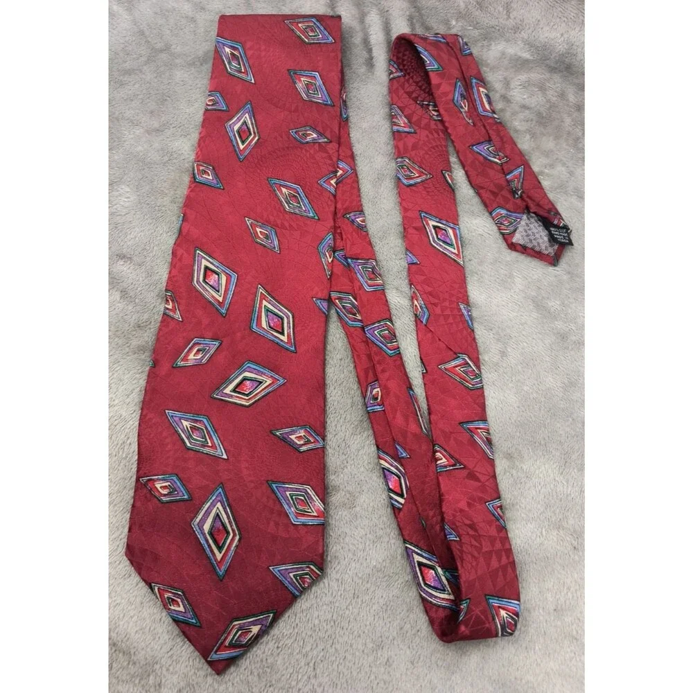 Vintage Pierre Balmain Couture Silk‎ Tie Red Abstract Geometric Necktie 56